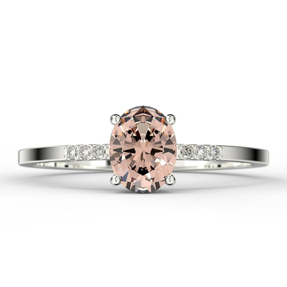 Beautiful Unique Art Deco 1.50 Carat Oval Cut Morganite And Diamond Moissanite Engagement Ring, Classic Wedding Ring In 925 Sterling Silver With 18K White Gold Plating Gift For Her, Girlfriend, Wife