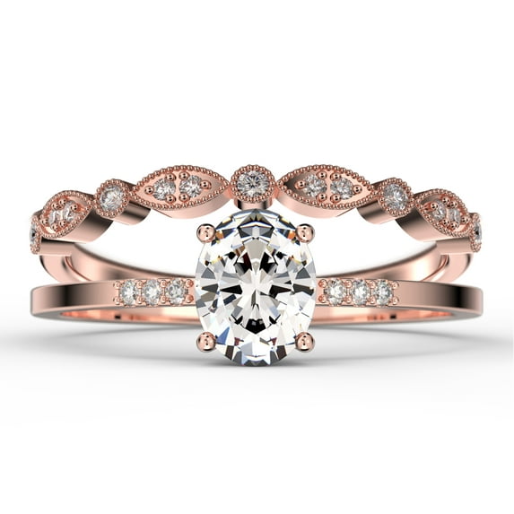 Beautiful Unique Art Deco 2.00 Carat Oval Cut Diamond Moissanite Engagement Ring, Classic Wedding Ring, One Matching Band in 10k Solid Rose Gold, Gift For Her, Promise Ring, Bridal Set