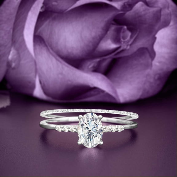 Beautiful Unique Art Deco 2.00 Carat Oval Cut Diamond Moissanite Engagement Ring, Classic Wedding Ring, One Matching Band in 10k Solid White Gold, Gift For Her, Girlfriend, Promise Ring, Bridal Set