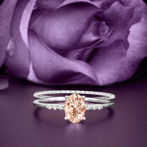Beautiful Unique Art Deco 2.00 Carat Oval Cut Morganite And Diamond Moissanite Engagement Ring, Classic Wedding Ring, One Matching Band in 10k Solid White Gold, Gift For Her, Promise Ring, Bridal Set