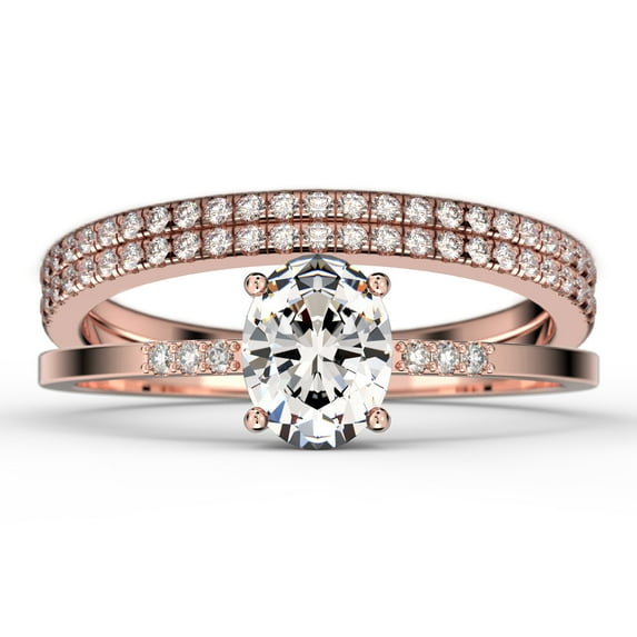 Beautiful Unique Art Deco 2.50 Carat Oval Cut Diamond Moissanite Engagement Ring, Classic Wedding Ring, Two Matching Band in 925 Sterling Silver With 18k Rose Gold Plating Gift For Her