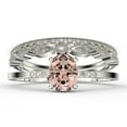 thumbnail image 1 of Beautiful Unique Art Deco 2.50 Carat Oval Cut Morganite And Diamond Moissanite Engagement Ring, Classic Wedding Ring, Two Matching Band in 10k Solid White Gold, Gift For Her, Promise Ring, Trio Set, 1 of 4