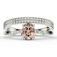 thumbnail image 1 of Beautiful Unique Art Deco 2.50 Carat Oval Cut Morganite And Diamond Moissanite Engagement Ring, Classic Wedding Ring, Two Matching Band in 10k Solid White Gold, Gift For Her, Promise Ring, Trio Set, 1 of 4