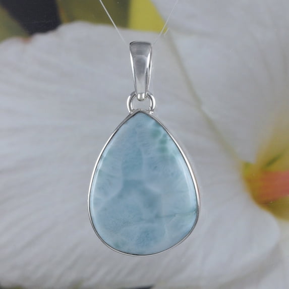 Beautiful Unique Hawaiian Genuine Larimar Rain Drop Necklace, Sterling Silver Natural Larimar Pendant, N8769 Birthday Mom Gift, Statement PC