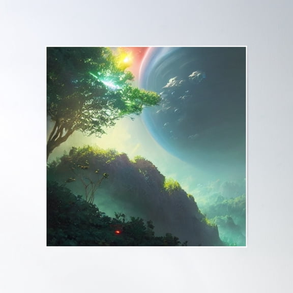 Beautiful View Of The Planets Forest And Neighboring Planets Poster Wall Art, Modern Wall Decor, 30x30 UNFRAMED