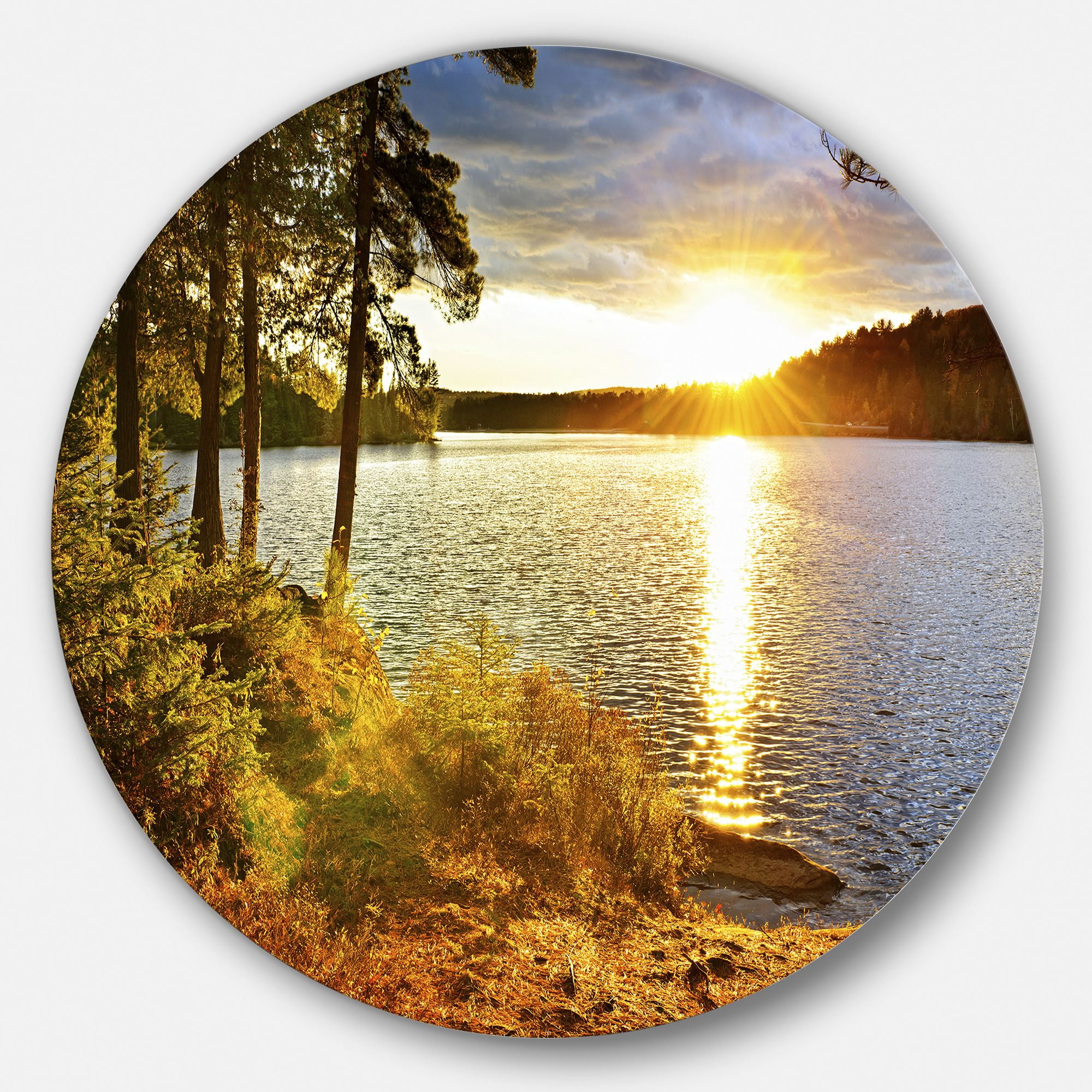 Sunset Over Lake Round Metal Wall Art 23"