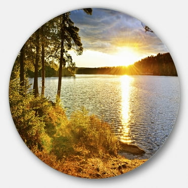 Beautiful View of Sunset over Lake 23 in x 23 in Photography Art Prints, by Designart
