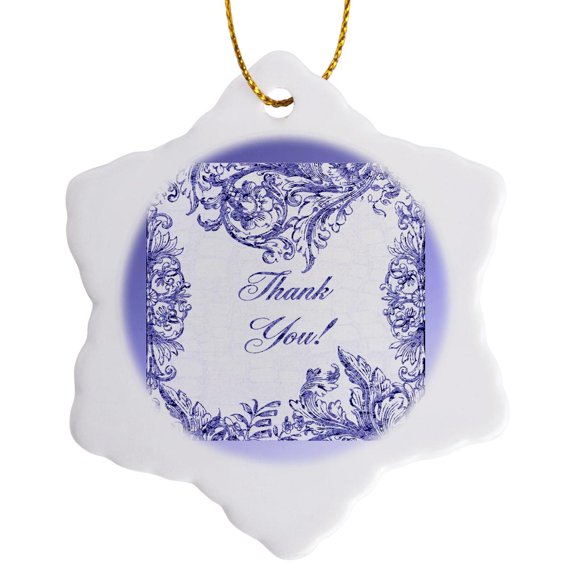 3drose, Beautiful Vines and Flowers in Purple, Thank You, 3 inch Snowflake Porcelain Ornament