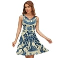 thumbnail image 1 of Beautiful Vintage Blue Chinoiserie Toile Dress Fashion Beach Long Dresses Female Party Printed Sundress, 1 of 7
