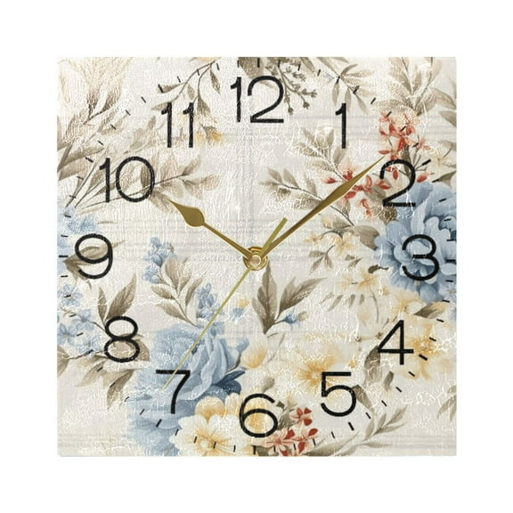 Beautiful Vintage Floral Flower Wall Clock 7.78" Non-Ticking Silent Battery Operated for Home Bedroom Office Kitchen Living Room(Gold)