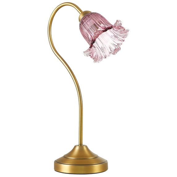 Beautiful Vintage-Style Rose Pink Flower Glass Desk Lamp by Drew Barrymore, 20" H