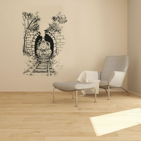 Beautiful Vintage Train SIlhouette Tunnel Train Drawing Silhouette Vinyl Wall Sticker Art Wall Decal Decor Home Room Kids Room Boys Girls Room Train Lover Living Room Decoration Size (10x6 inch)