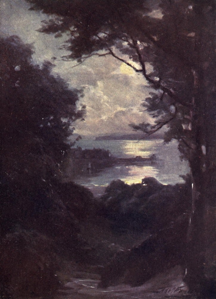 Beautiful Wales 1905 Beaumaris by moonlight Canvas Art - Robert Fowler (18 x 24)