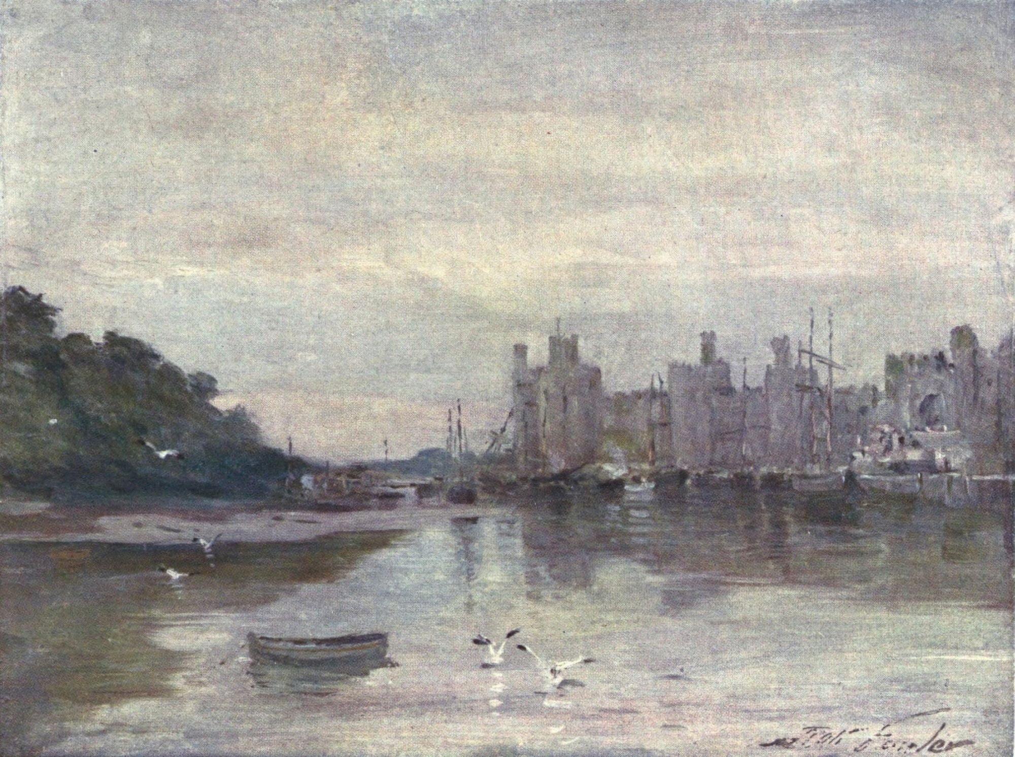 Beautiful Wales 1905 Carnarvon Castle Canvas Art - Robert Fowler (18 x 24)