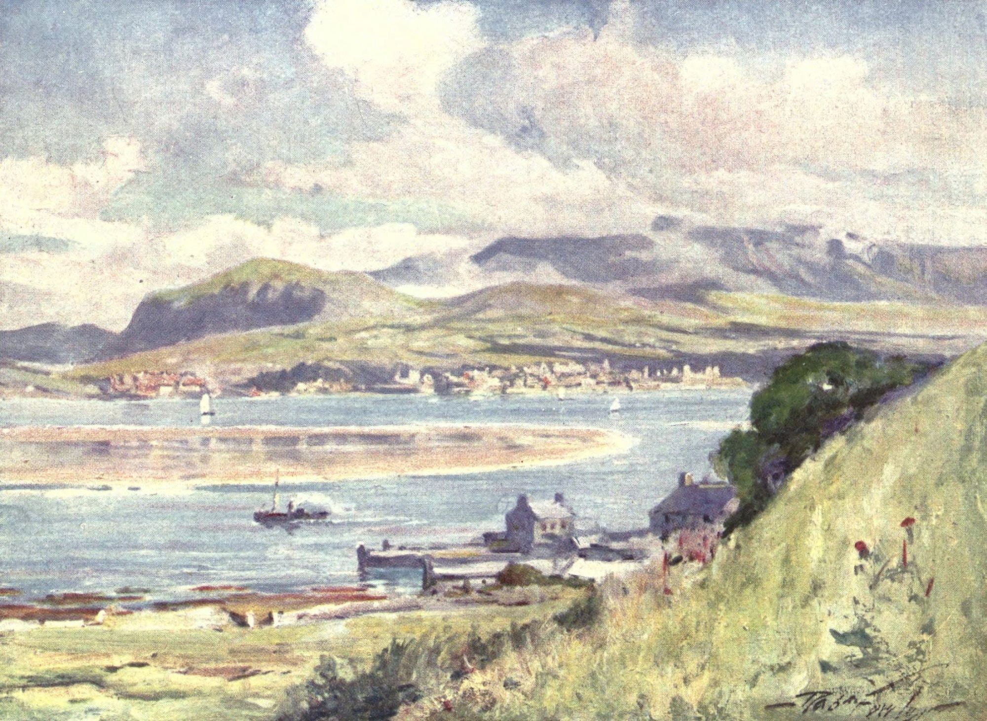 Beautiful Wales 1905 Carnarvon from Anglesey Canvas Art - Robert Fowler (18 x 24)