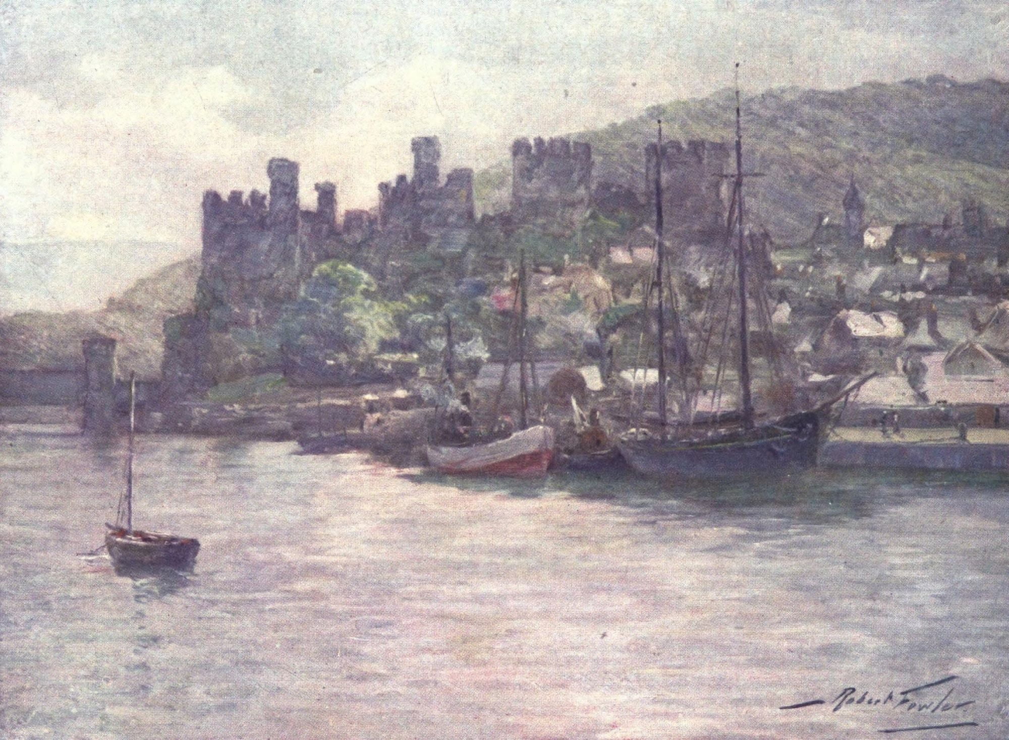 Beautiful Wales 1905 Conway Castle & Quay Canvas Art - Robert Fowler (24 x 36)