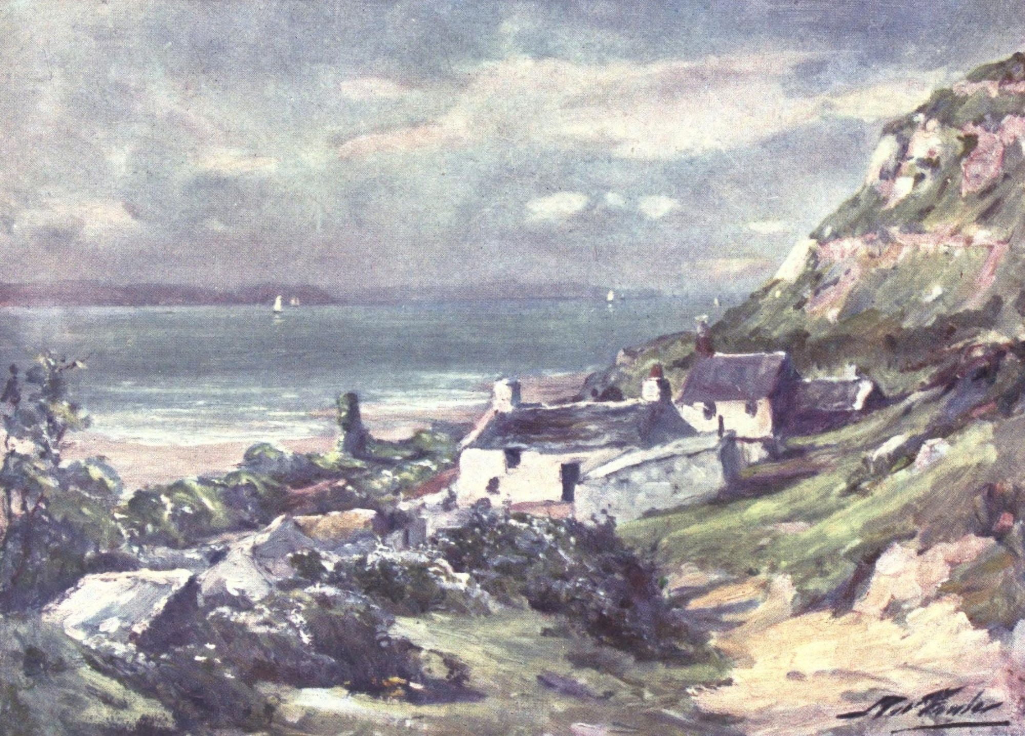 Beautiful Wales 1905 Cottage & abbey ruins Great Ormes Head Canvas Art - Robert Fowler (18 x 24)