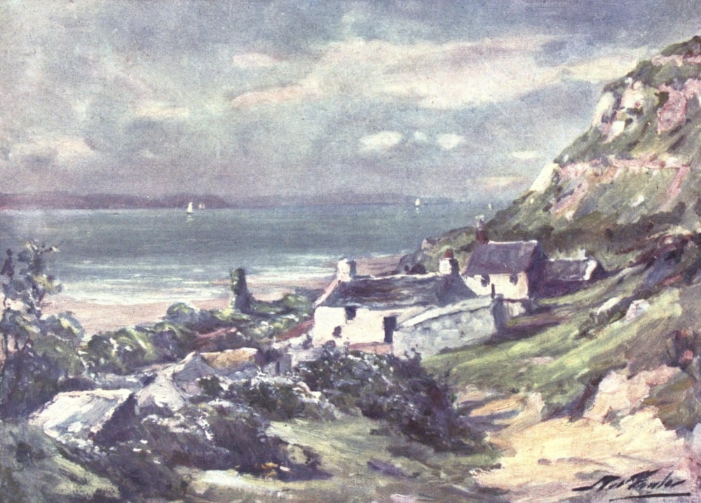 Beautiful Wales 1905 Cottage & abbey ruins Great Ormes Head Canvas Art - Robert Fowler (24 x 36)
