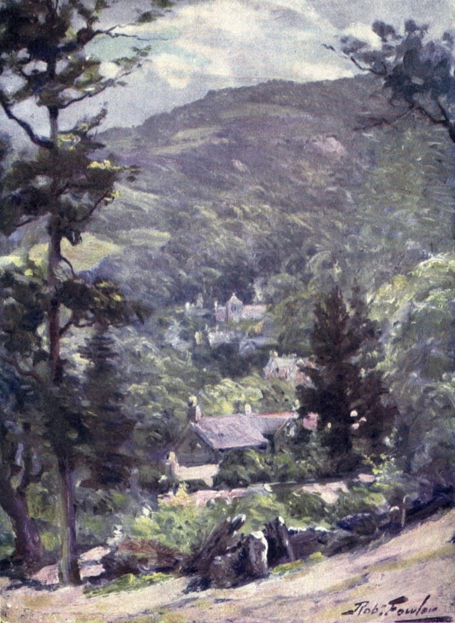 Beautiful Wales 1905 Distant view of Bettws-y-Coed Canvas Art - Robert Fowler (24 x 36)