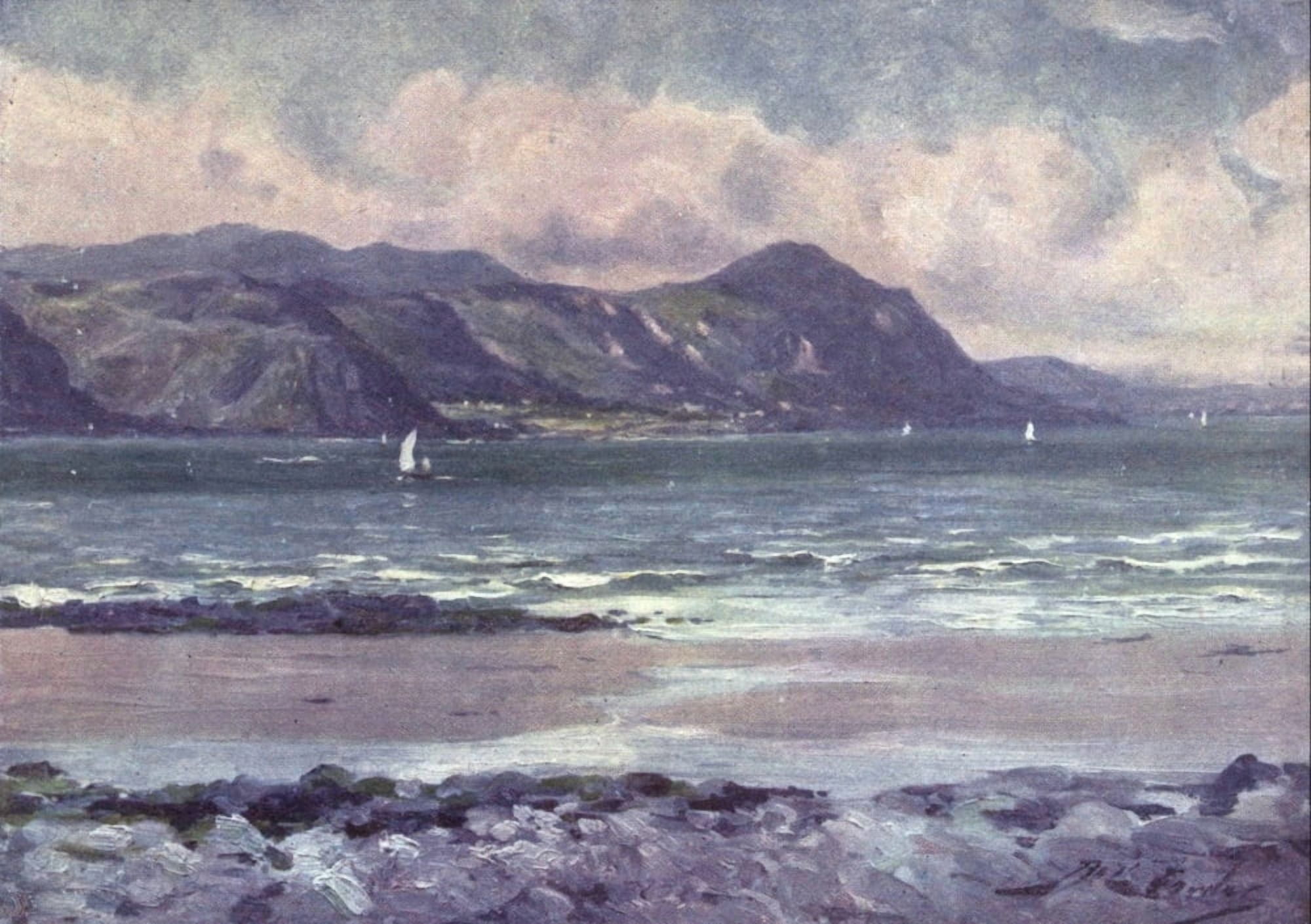 Beautiful Wales 1905 Distant view of Penmaenmawr Canvas Art - Robert Fowler (18 x 24)