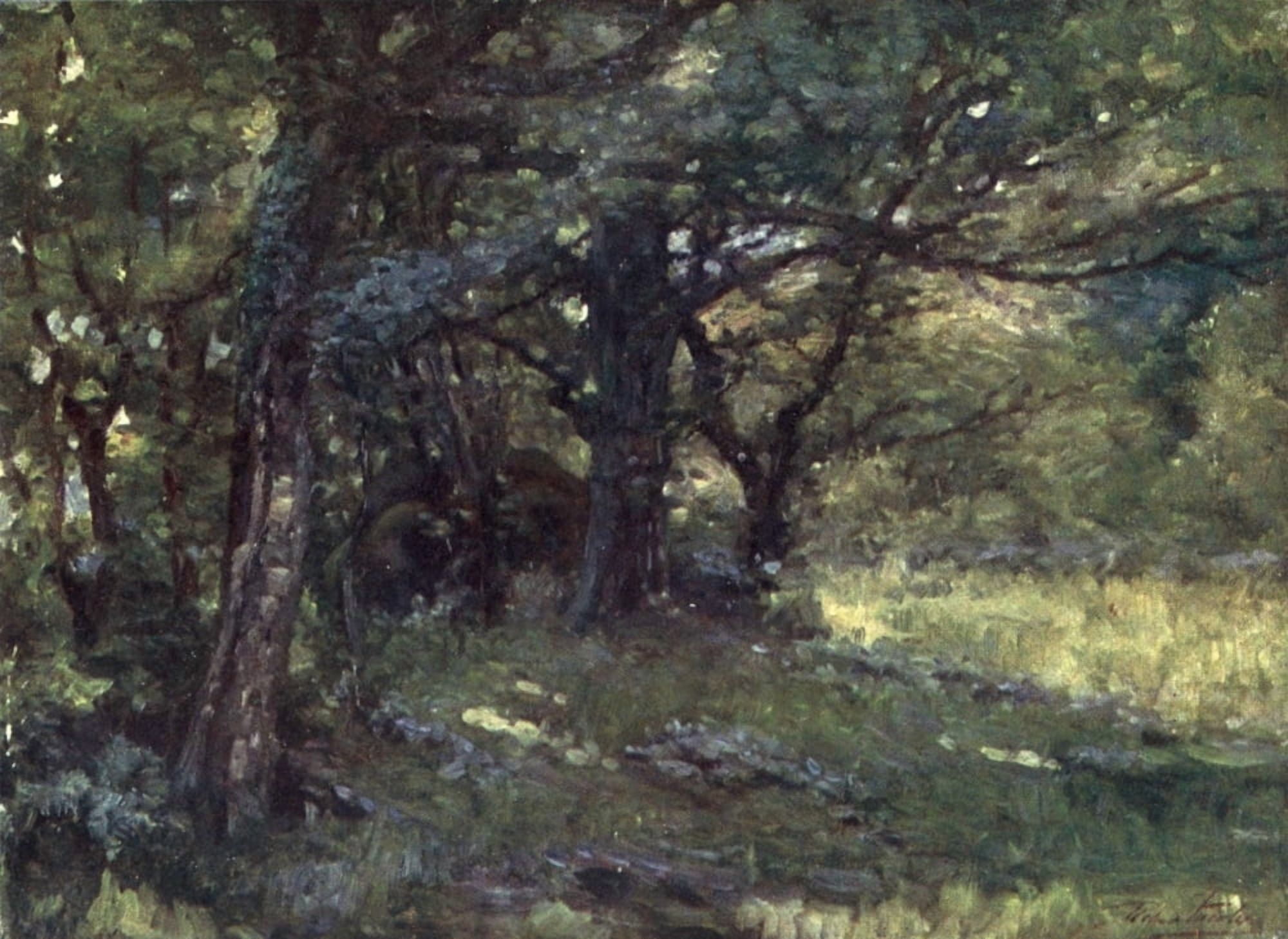 Beautiful Wales 1905 In the woods Berwyn Canvas Art - Robert Fowler (24 x 36)
