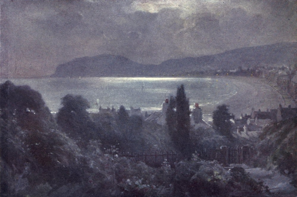 Beautiful Wales 1905 Llandudno Bay at night Canvas Art - Robert Fowler (18 x 24)
