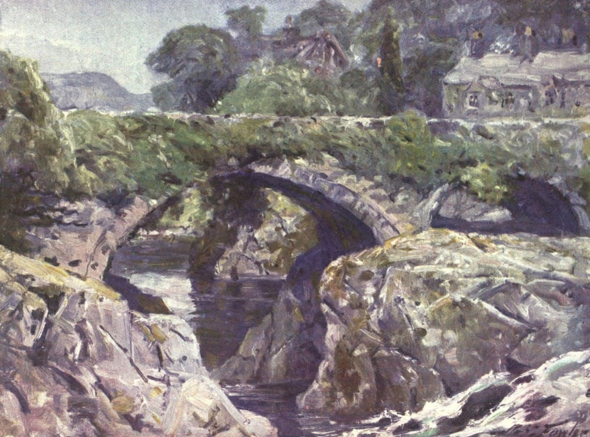 Beautiful Wales 1905 Old bridge at Bettws-y-Coed Canvas Art - Robert Fowler (18 x 24)