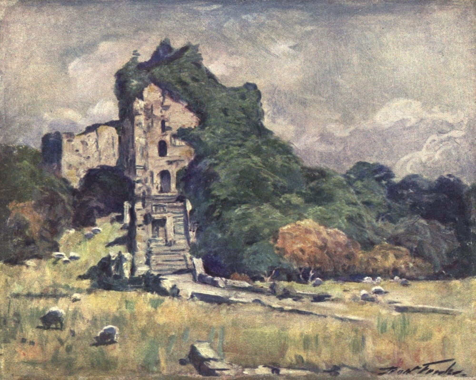 Beautiful Wales 1905 Old castle keep Cardiff Canvas Art - Robert Fowler (18 x 24)