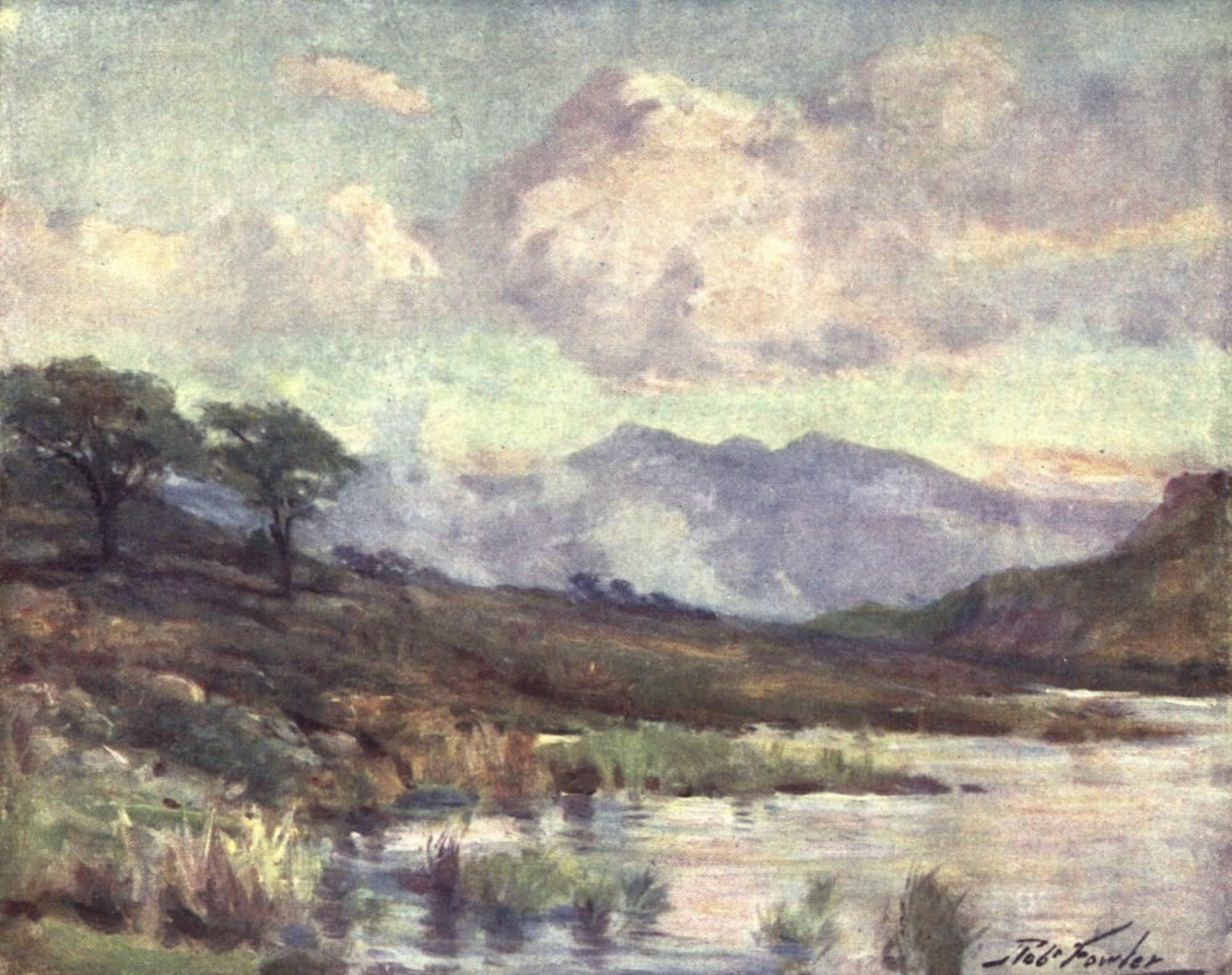 Beautiful Wales 1905 Snowdon from Capel Curig Lake Canvas Art - Robert Fowler (18 x 24)
