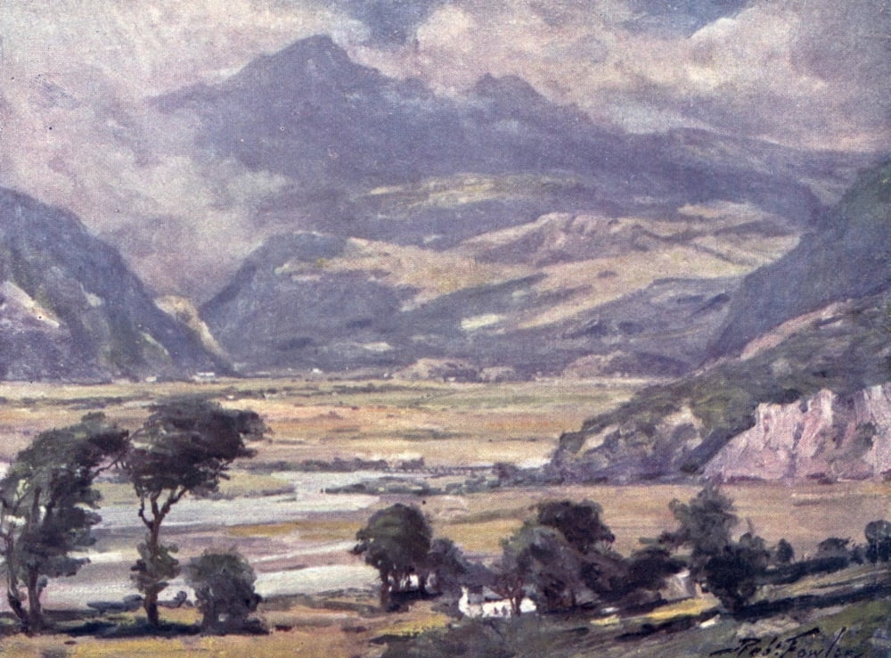 Beautiful Wales 1905 Snowdon from Traeth Mawr Canvas Art - Robert Fowler (24 x 36)