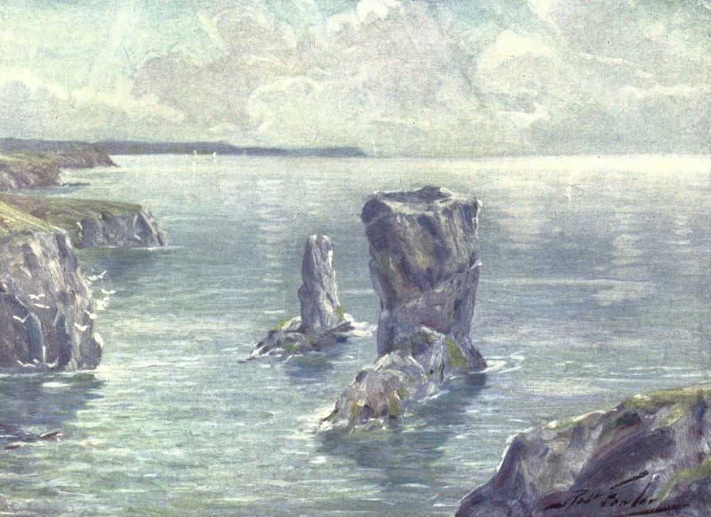 Beautiful Wales 1905 Stacks near Tenby Canvas Art - Robert Fowler (24 x 36)