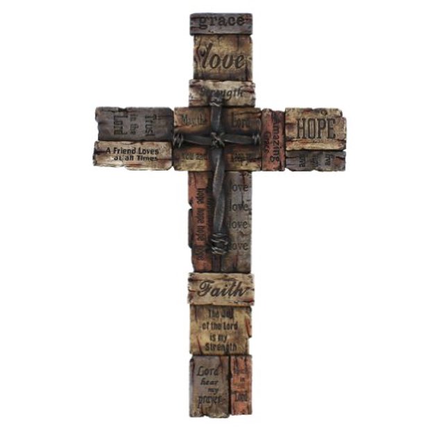 Beautiful Wall Cross with Sayings, Realistic Wood Texture with Cross in