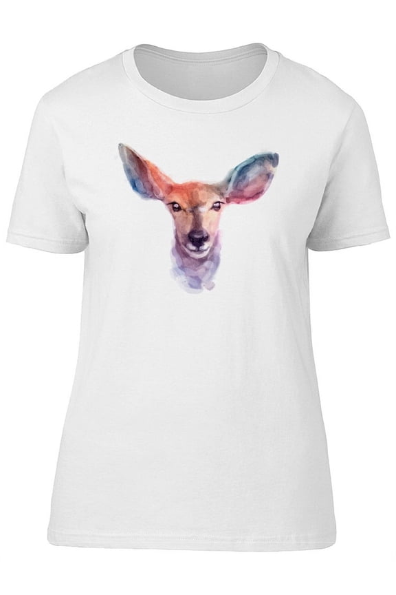 Beautiful Watercolor Deer Face Tee Women's -Image by Shutterstock