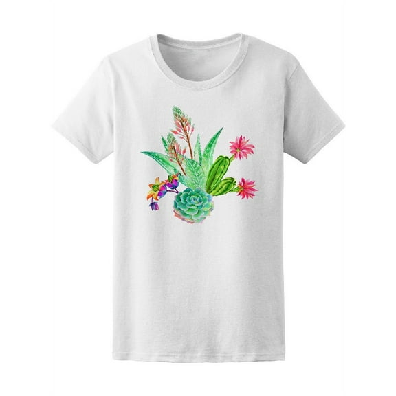 Beautiful Watercolor Succulent T-Shirt Women -Image by Shutterstock, Female Large