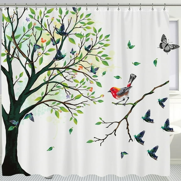 Beautiful Watercolor Tree Shower Curtain with Birds & Butterflies