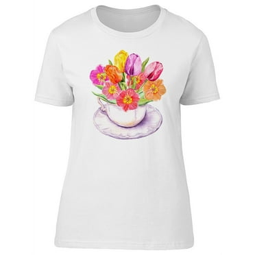Beautiful Watercolor Tulips T-Shirt Women -Image by Shutterstock, Female Large