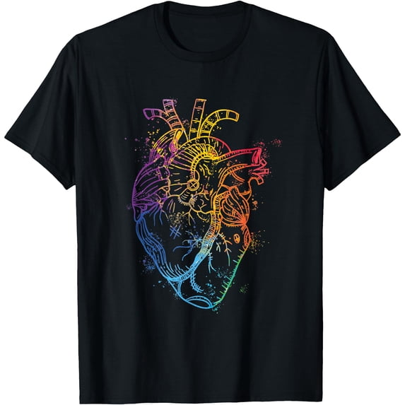 Hman Beautiful Watercolour Rainbow Heart Organ Human Body Anatomy T-Shirt ...