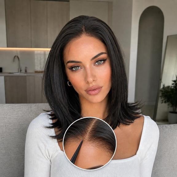 More Beautiful 12 Inch Glueless Lace Front Mono Top Wig, Straight Layered Bob, Heat Resistant Synthetic Wear & Go Wig for Women