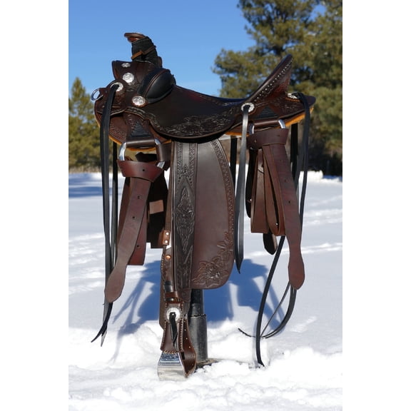 Beautiful Western Leather Roping Tooled Leather Saddle Horse Saddle with Head Stall & Reins