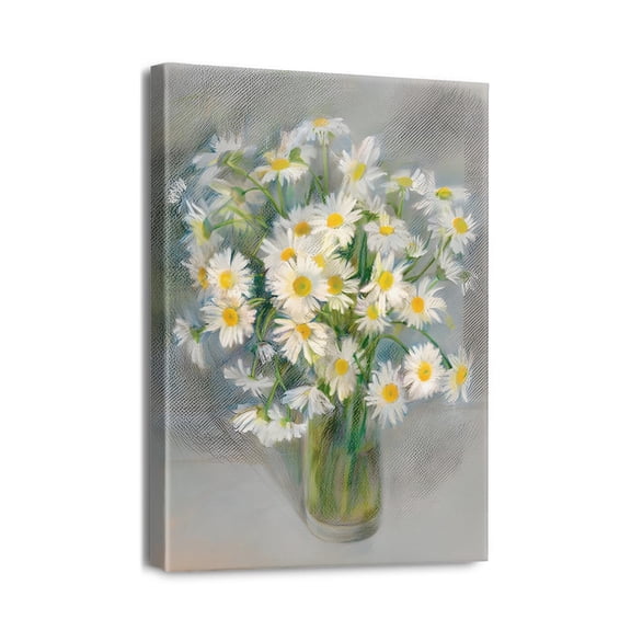 Beautiful White Daisy Flower Canvas Art - High Quality Wall Décor Print – Perfect for Modern Kitchen or Bedroom, Size 12x16