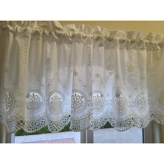 Beautiful White Embroidered Linen Curtain Kitchen Half Window White Sheer Curtains Rod Pocket Curtain