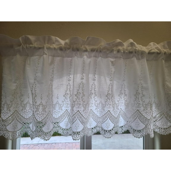 Beautiful White Embroidered Linen Curtain Kitchen Half Window White Sheer Curtains Rod Pocket Curtain