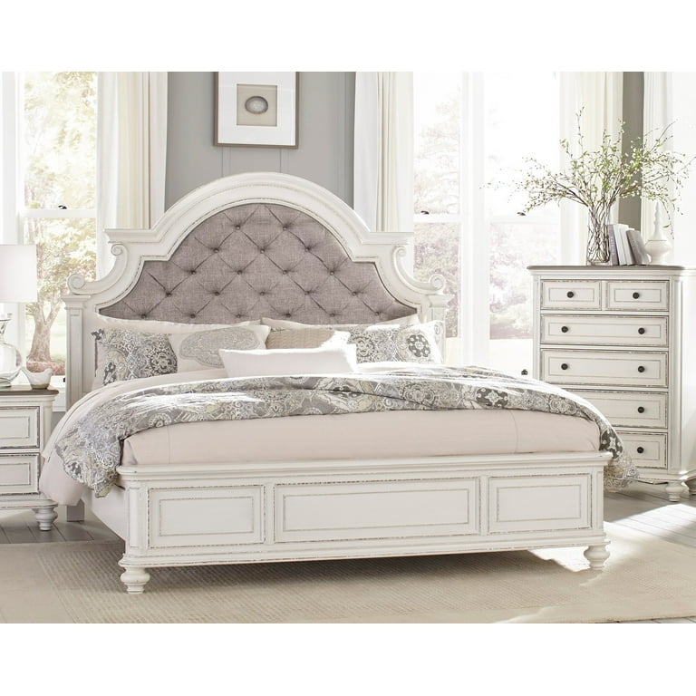 Beautiful White Finish Queen Size Bed 1pc Button Tufted Headboard Wooden Bedroom Furniture