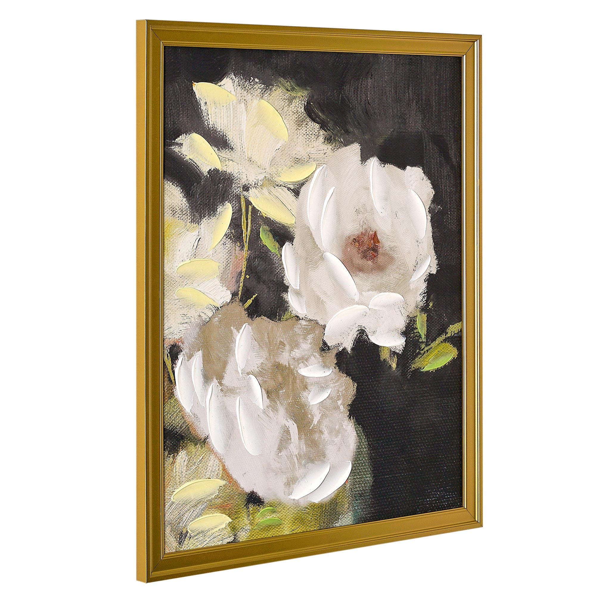 Beautiful Hand Painted Romantic White Florals Gold Wood Framed Canvas Wall Art by Drew Barrymore 16 X 20 - Walmart.com