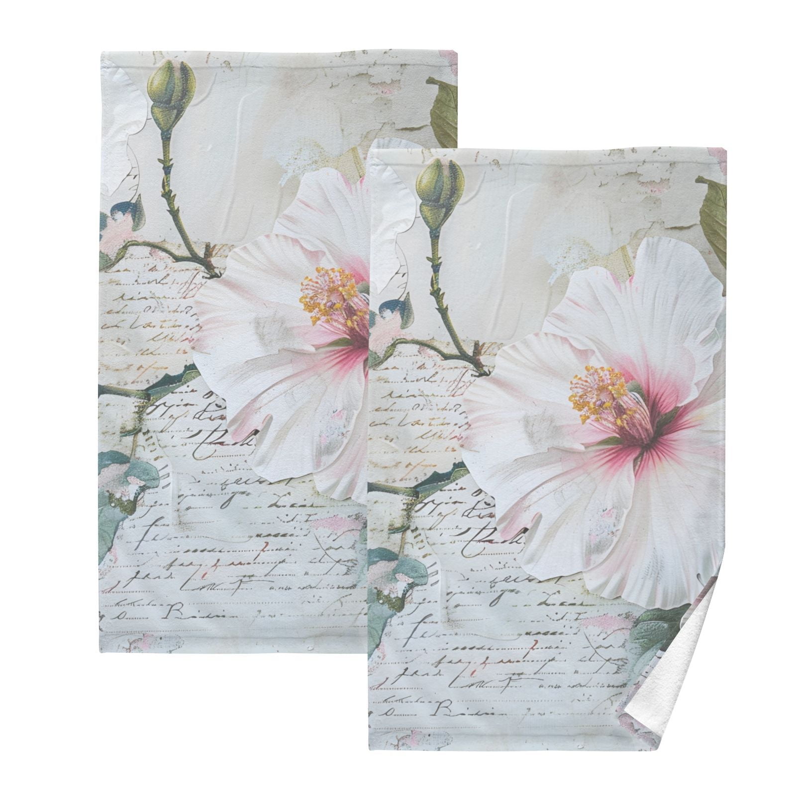 Beautiful White Flowers Hand Towels Cotton Bath Towels Large Face Towels Absorbent for Bathroom 2 Packs