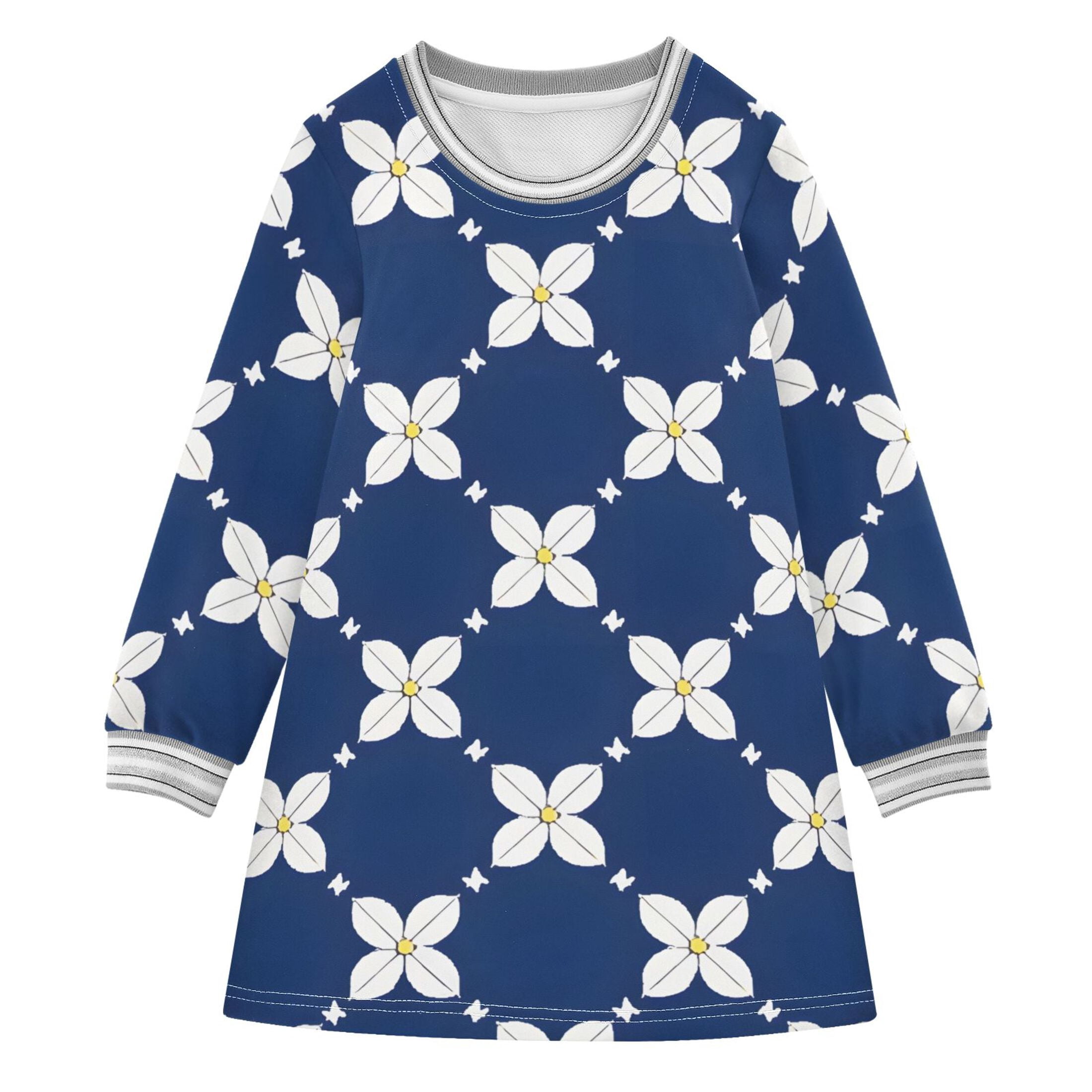 Beautiful White Flowers Pattern Girls'long-sleeved dress Thickened A ...