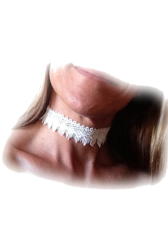 Beautiful White Lace Choker Necklace with Silver-tone Hardware
