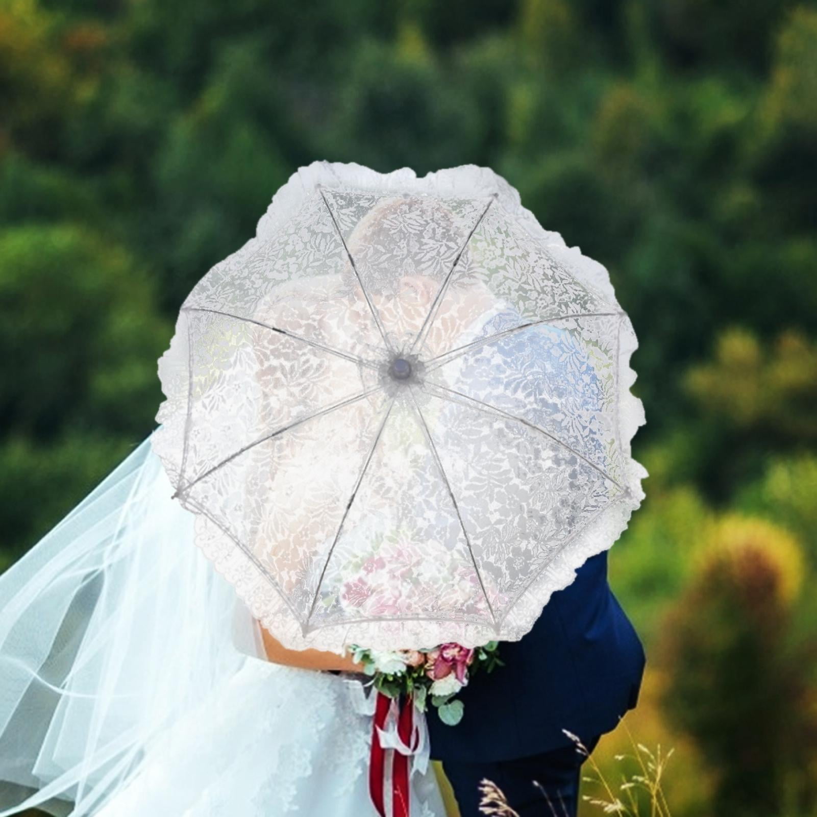 Beautiful White Lace Umbrella Wedding Bridal Umbrella Photography Performance Props52x60cm