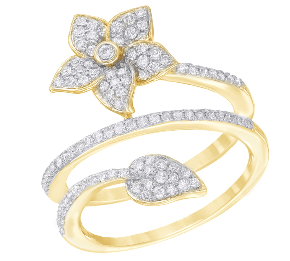 Jewelili Ring with White Diamonds Cluster in 10K Yellow Gold 1/2 CTTW