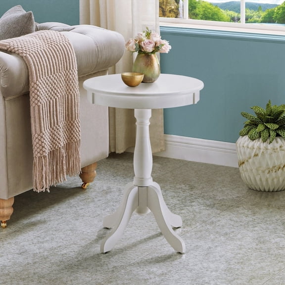 Beautiful White Side Table with a Turned Pedestal for Rustic Dining